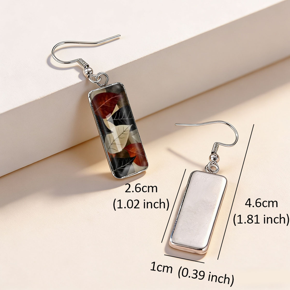 Autumn Brown & Red Leaf Pattern Rectangular Earrings, Unisex